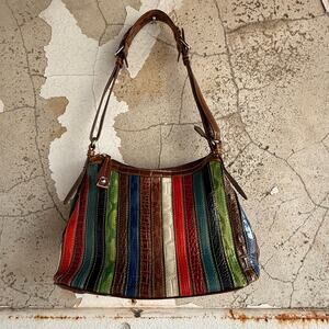 Marc Chantel Handbag Patchwork Shoulder Bag Multicolor Leather Croc Retro Y2K